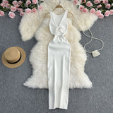 Zingj Sexy Round Neck Kink Solid Color Vest Knit Skirt Front And Back Two Wear Elastic Tight Wrap Hip
