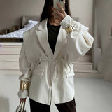 Jacket Female High Sense 2025 Spring And Autumn Women's Temperament Commuting Waist Tie Cushion Shoulder Suit