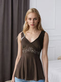 Vintage Embroidery V-Neck High Belt Vest Design Sensing A Sleeveless