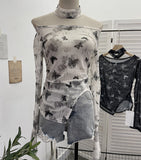 Tie-Dye-Print Single-Layer Mesh Yarn Lint Sun Hoodie Irregular Long-Sleeved T-Shirt Repair On The Body