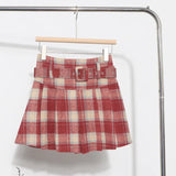 Shooting With Belt ~ Lattice Hair Of The Hundred Folded Skirt High Waist Anti-Light Small A Word Short Skirt
