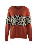 Autumn And Winter New V-Neck Spliced Knitted Shirt Women's Jacket Leopard Print Women's
