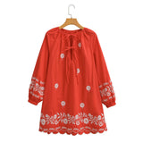 Women's New Flower Embroidery Casual Sleeve Dress