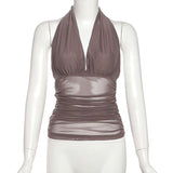 Summer New Women's Fashion Sexy Perspective Show Big V Collar Hanging Neck Sling