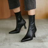 New High-Hees Temperament Thin Boots Fine And Simple Elastic Boots Korean Version Of The Low Barrel Zipper Pointed Short Boots