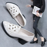 Zingj Shoes Women's Soft Leather 2023 New Hollow Out Breathable Embroidery Four Seasons Women's Mother Shoes Thick Heel Soft Sole Work
