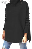 Winter Women Knitted Long Sweater Loose Oversized Turtleneck Batwing Sleeve Tunic Pullover Tops