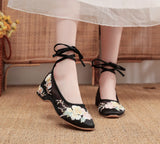 Zingj Shoe Net Shoe Sandals Bag Root Embroidered Cloth Shoes Low Heel Women's Shoes 2023 New National Wind New
