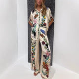 2025 Women's Fashion Print Collar Single Row Buckle Trousers Casual Fashion