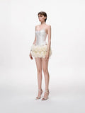 New Fish Bone Adjustable Strapped Braped Short Skirt 2-Piece Floral Boa Boamini Skirt Fashion