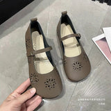 And South Korea Hollow Flat Bottom One-Word Buckle Shallow Single-Shoe Women Soft Bottom Carvings Breathable Lazy People Happy