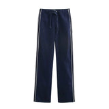 Women's INS Explosion Fashion Casual Splicing Striped With Denim Jacket + Trousers