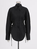 Temperament Casual Fashion Top 2025 Autumn And Winter New Strap To The Waist Thin Senior Sense Simple Shirt