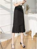 Women's Skirts High Waist Beading Girl's Mid-calf Skirt Solid Skirts for Women Vintage Fashion 2023 Summer Pleated Women