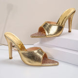 New Golden Diamond Fashion Pointed High-Heeled Sandals Slippers Women