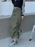 Style High Waist Midi Skirts Women Leisure Simple Denim Shirring Design Behind-Slit Streetwear Y2k Spring All-match