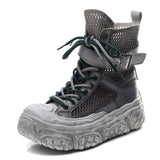 Layer Kraft Breathable Mesh Martin Boots 2025 Summer New Hollow Cool Boots Leisure Thick-Bottomed High-Top