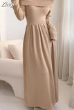 Long Sleeve Slash Neck Off Shoulder Knitted Sweater Maxi Dress for Women Clothing Sexy Party Office Lady Fashion