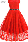Women Summer Dress 50S 60S Elegant Vintage Lace Dress Robe Sleeveless Party Casual White Midi