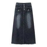 Zingj Denim Skirt Skirt Women's Summer 2023 New Retro Design Sense Minority Show Thin A-Line Long Skirt
