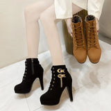 New Large-Size Martin Boots Women Fashion Zip Side Zipper Ultra-High And Solid Color Small Short