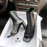 Short-Shoe Women 2025 Spring Clip Toe Elastic Sleeve Fish Mouth Coarse And Cool Boots Women's Boots Square High