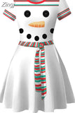 Dress Women Casual Elegant Print Red Xmas Party Dress Vintage Retro O-neck Short Sleeve A-Line Vestidos Robe