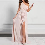 Women's New Dress Summer Slanted Shoulder Dress Temperament Sleeveless Sexy Open Fork