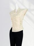 Zingj Beauty, Three-Dimensional Cut New Chinese Style Jacquard Embroidery Standing Collar Pearl Plate Buckle Slim Sleeveless Jacket