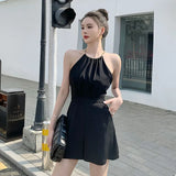Zingj Pleated Slim Sleeveless Short Wide-Leg Pants With Pocket