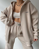 Women's Long-Sleeved Plus Velvet Trousers Casual Fashion Print Hooded Set