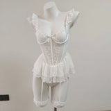 With Chest Pad Fish Bone Corset Sexy Net Yarn Pajamas With Steel Ring T-Shirt Pont Small Chest