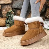 New Autumn And Winter Snow Boots Bow Hair Thick And Velvet Thick Cotton Woman Thick And Thick To Keep Warm Short Boots Snow Cotton