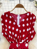 Red/Purple/Orange Polka Dot Pleated Jumpsuits Women Elegant V-Neck Sleeveless High Waist Wide Leg Loose Romper