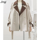 Women Panelled Design Simple Retro Elegant Outwear Spliced Korean Style Loose Autumn Popular Ins All-match Casual
