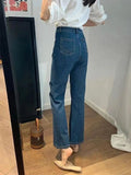Zingj French Vintage Blue High-Waisted Jeans East Gate Women's New Pocket Straight Horn Floor