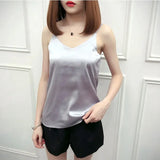 Casual Summer Tank Tops Women Sexy Top Solid Gray Champagne Green Black White Loose Camisole Tank Lady Silk Top