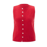 Sleeveless Knit Button Top- Outfit