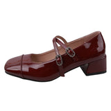 Retro Silver Single-Shoe Women's Coarse Heel 2025 Spring Square Head Light Word With Buckle College Style Mary Jane