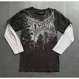 Street Trendy TAPOUT Printed T-Shirt Fake Two-Piece Blouse Casual Hip-Hop Long-Sleeved