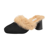 Autumn And Winter Hairy Coarse Slippers Bao Head Female Version Of Temperament Pedaled High-Heeled Shoes 43 Large