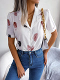 Spring And Summer Temperament Suit Collar Feather Loose Short-Sleeved Shirt Women's