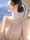 Design Temperament Wood Ear Top Lady 2025 Spring Super Beautiful Waist Chiffon