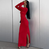 Zingj Women's Wear Spring / Summer 2024 New Solid Color Long Sleeve Collect Purse Hip Slit Dress Children's Holiday