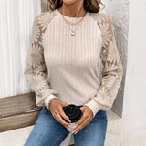 Hollow T-Shirt Lace Splicing Long Sleeve