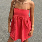 Solid Tube Bandeau Mini Dress-Outfit