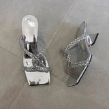 Summer New Toe Slippers Women Wear Temperament Square Drill With Thick Heel Cool Drag High