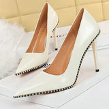 Shoes Rivet Woman Pumps 2021 New High Heels Stiletto Pu Leather Women Heels Sexy Party Shoes Female Heel Plus Size