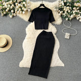 Zingj Hot Girl Suit Female Summer Korean Version Round Collar Knit Short Sleeve Short Jacket High Purse Hip Skirt Two