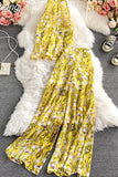 Vacation Beach Women Two Piece Set Elegant Halter Sleeveless Chiffon Tops And High Waist Wide Leg Pants Female New